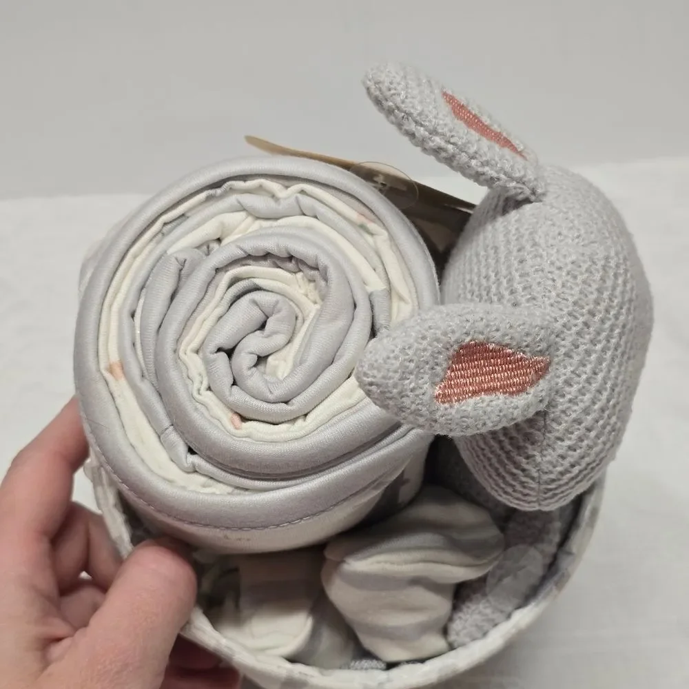 Cupcakes & Cashmere Bunny Rabbit Gift Set Blanket Basket Toy Hat Booties NWT